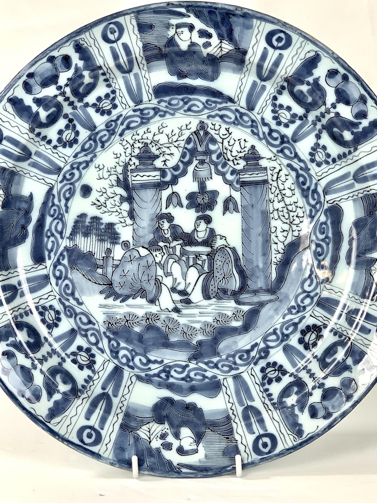 Blue and White Delft Charger Chinoiserie Decoration Netherlands Circa 1690 3