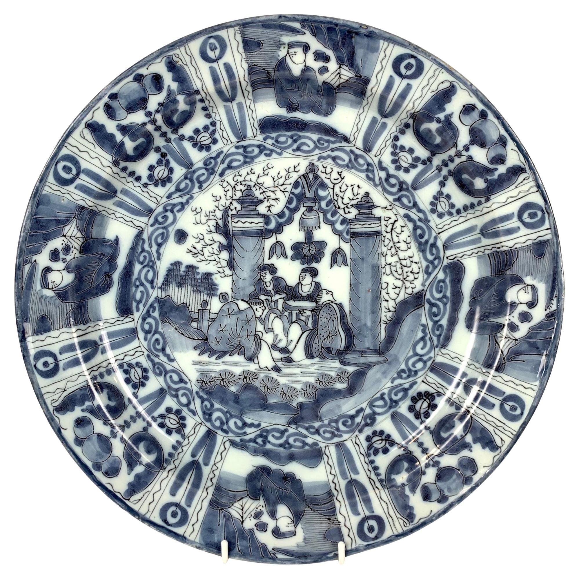 Blue and White Delft Charger Chinoiserie Decoration Netherlands Circa 1690