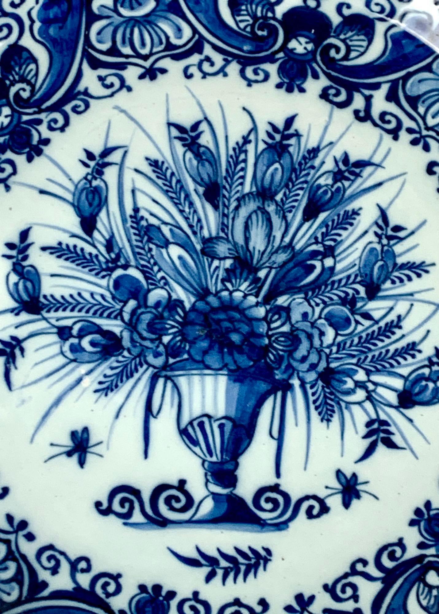 Rococo Blue and White Delft Charger Hand Painted 18th Century Circa 1770 For Sale