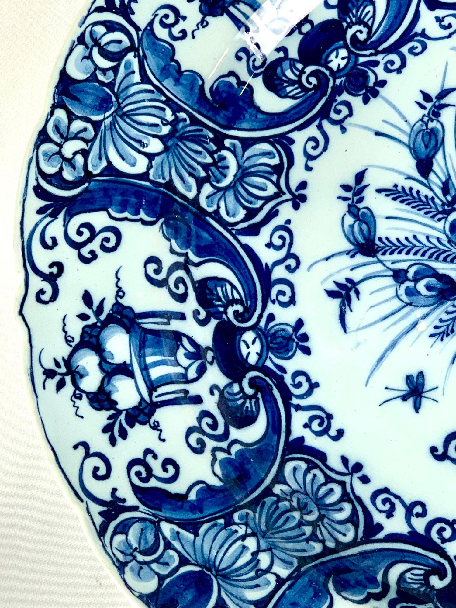 Dutch Blue and White Delft Charger Hand Painted 18th Century Circa 1770 For Sale