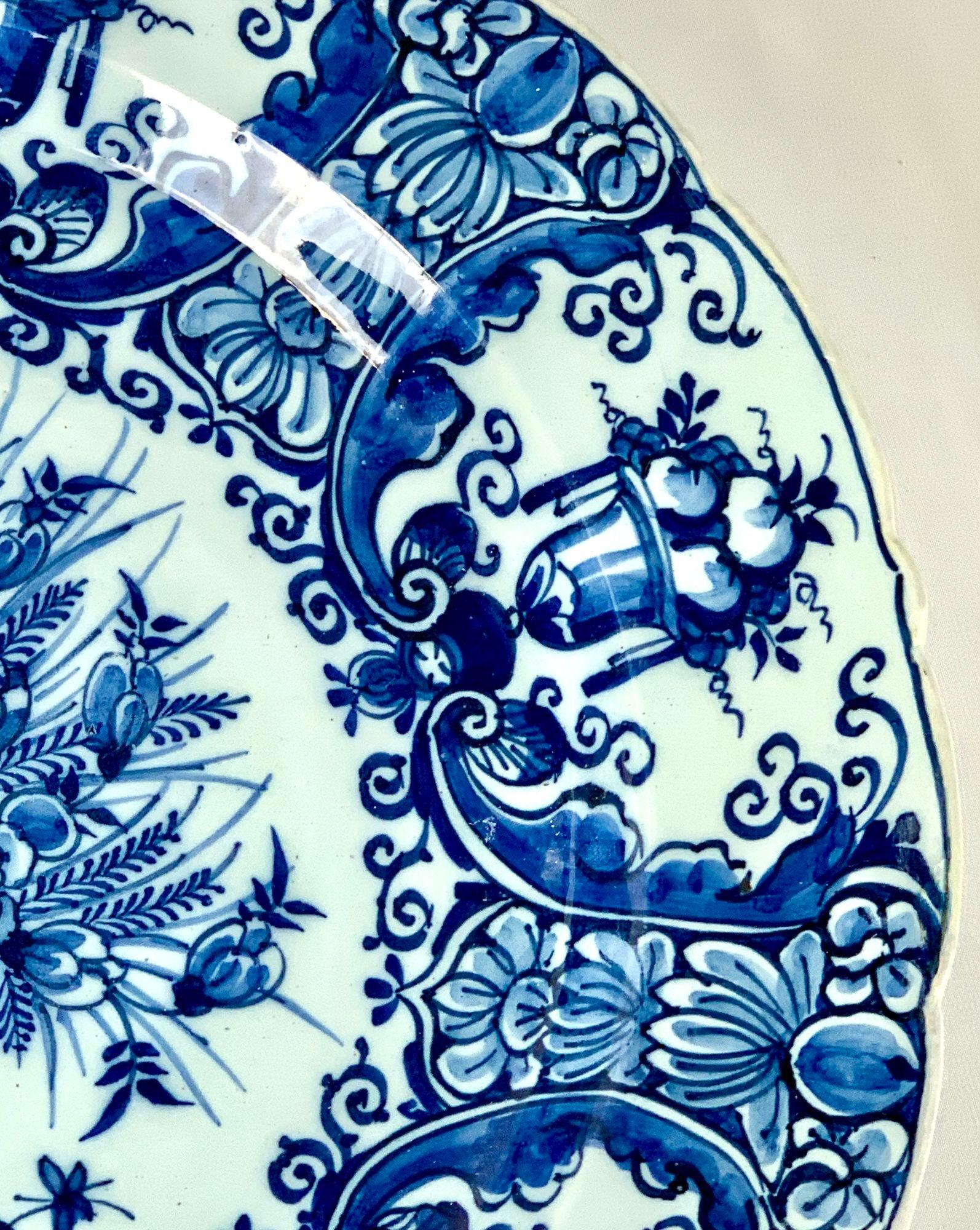 Blue and White Delft Charger Hand Painted 18th Century Circa 1770 In Excellent Condition For Sale In Katonah, NY