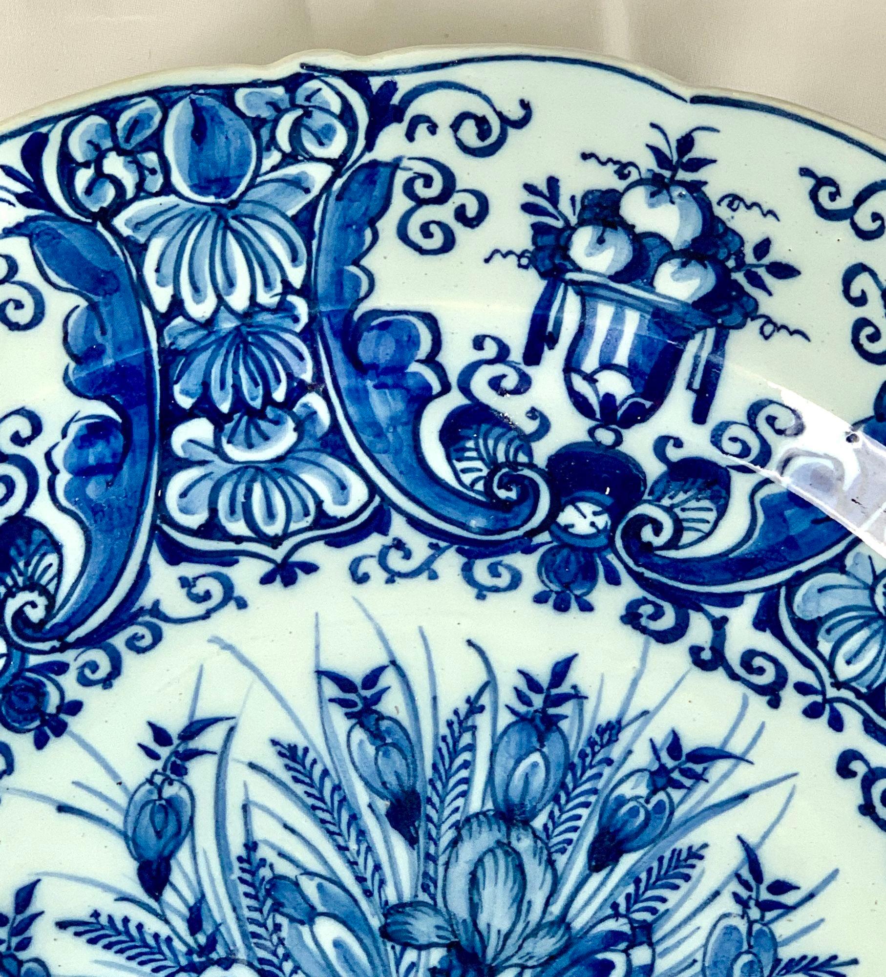 Late 18th Century Blue and White Delft Charger Hand Painted 18th Century Circa 1770 For Sale