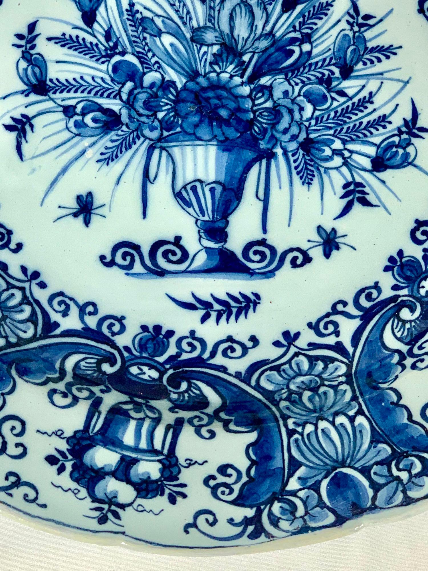 Blue and White Delft Charger Hand Painted 18th Century Circa 1770 For Sale 1