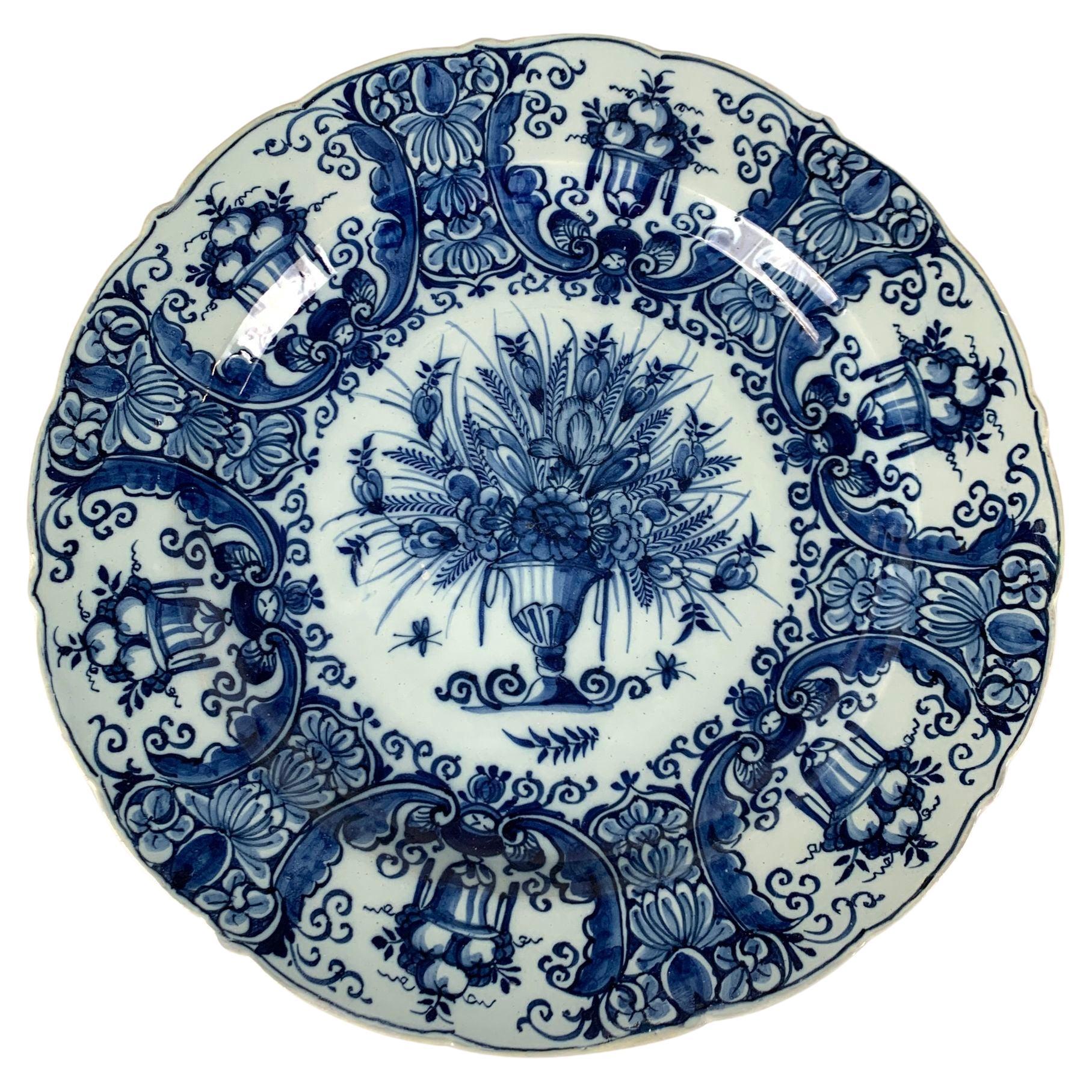 Blue and White Delft Charger Hand Painted 18th Century Circa 1770