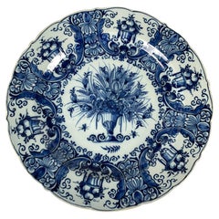 Used Blue and White Delft Charger Hand Painted 18th Century Circa 1770