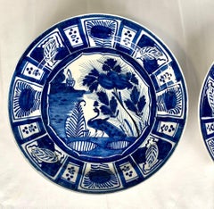 Pair Blue and White Delft Chargers Hand Painted 18th Century Netherlands C-1760