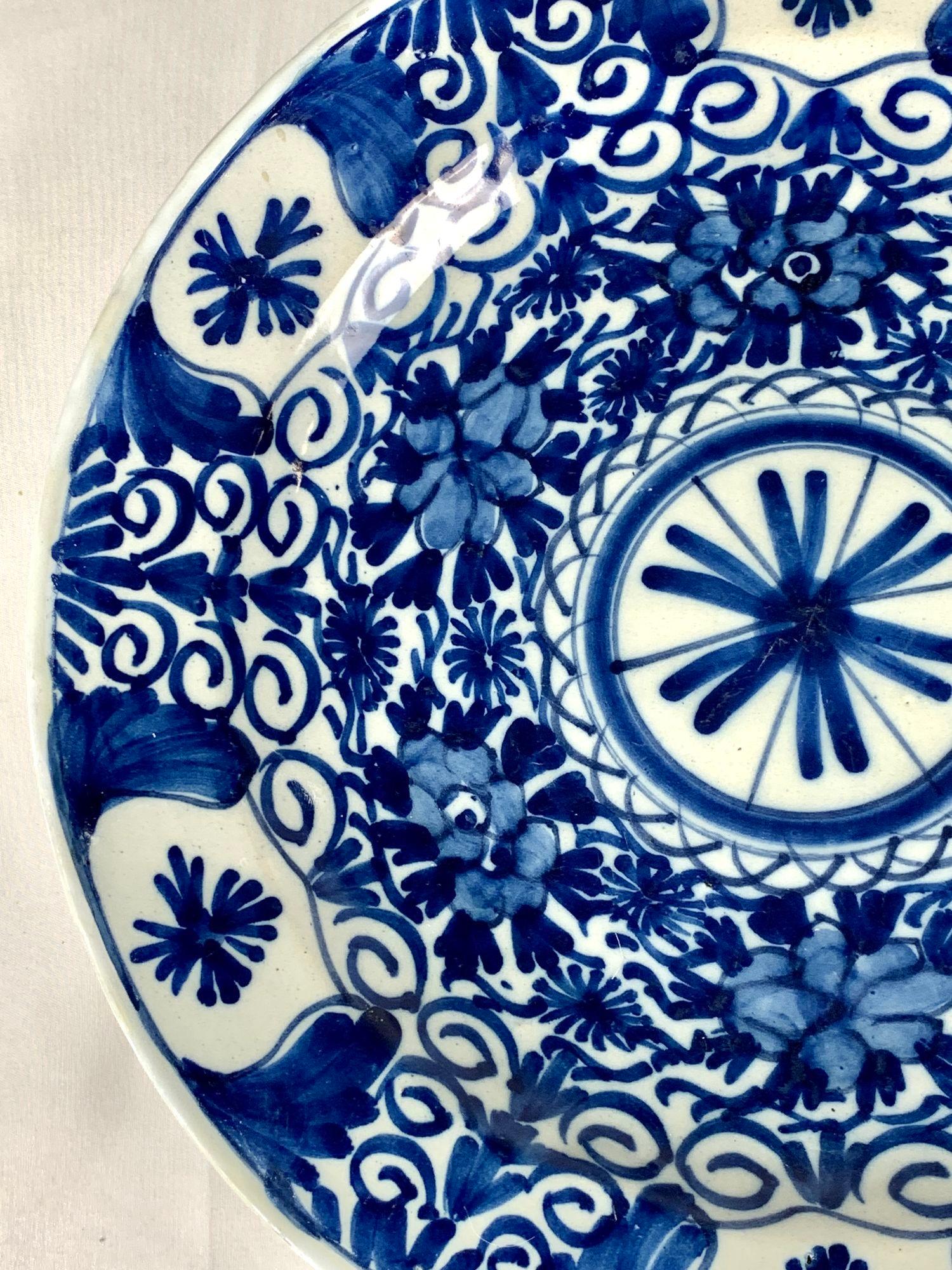 Rococo Blue and White Delft Charger Hand Painted 18th Century Netherlands, circa 1780 For Sale