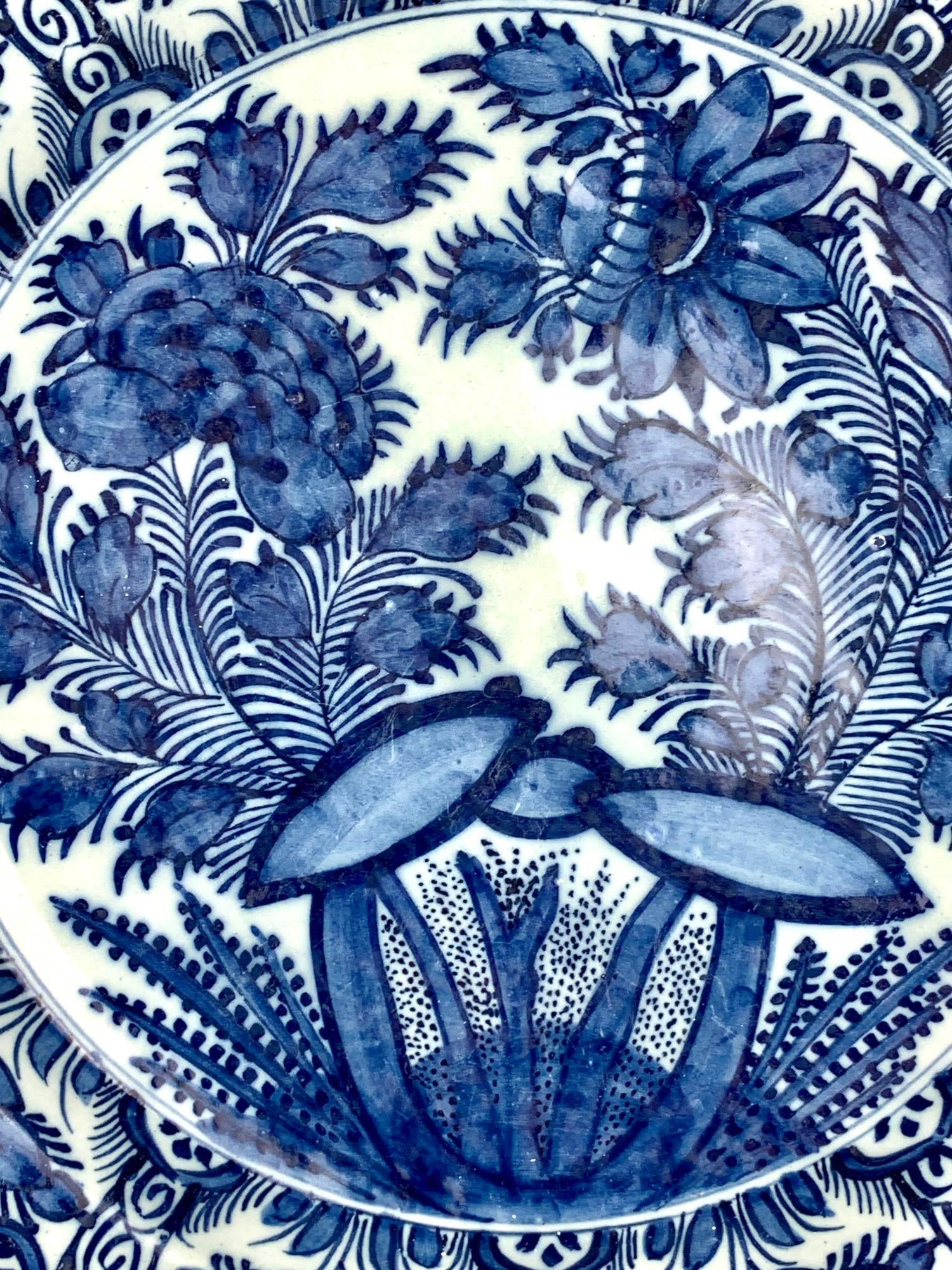 Rococo Blue and White Delft Charger Hand Painted at The Axe Holland Circa 1770 For Sale