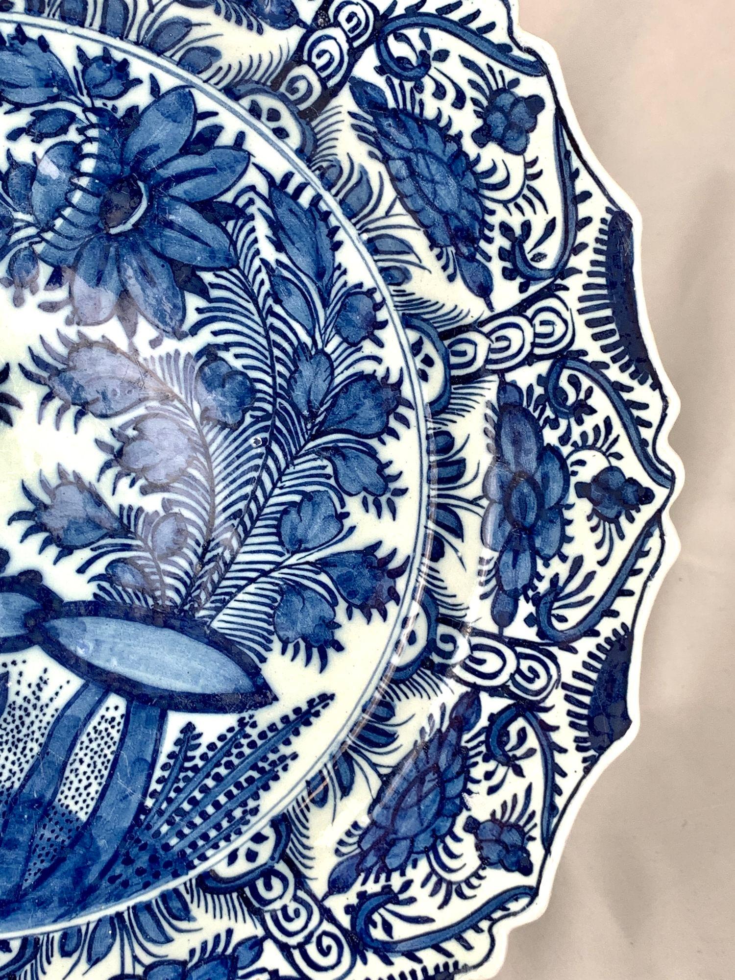 Blue and White Delft Charger Hand Painted at The Axe Holland Circa 1770 In Excellent Condition For Sale In Katonah, NY