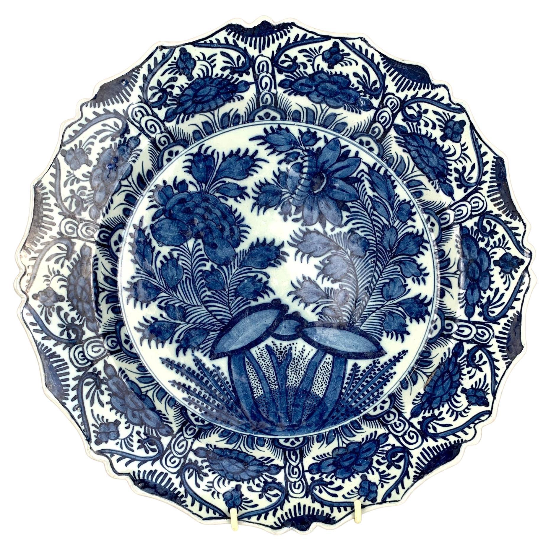 Blue and White Delft Charger Hand Painted at The Axe Holland Circa 1770 For Sale