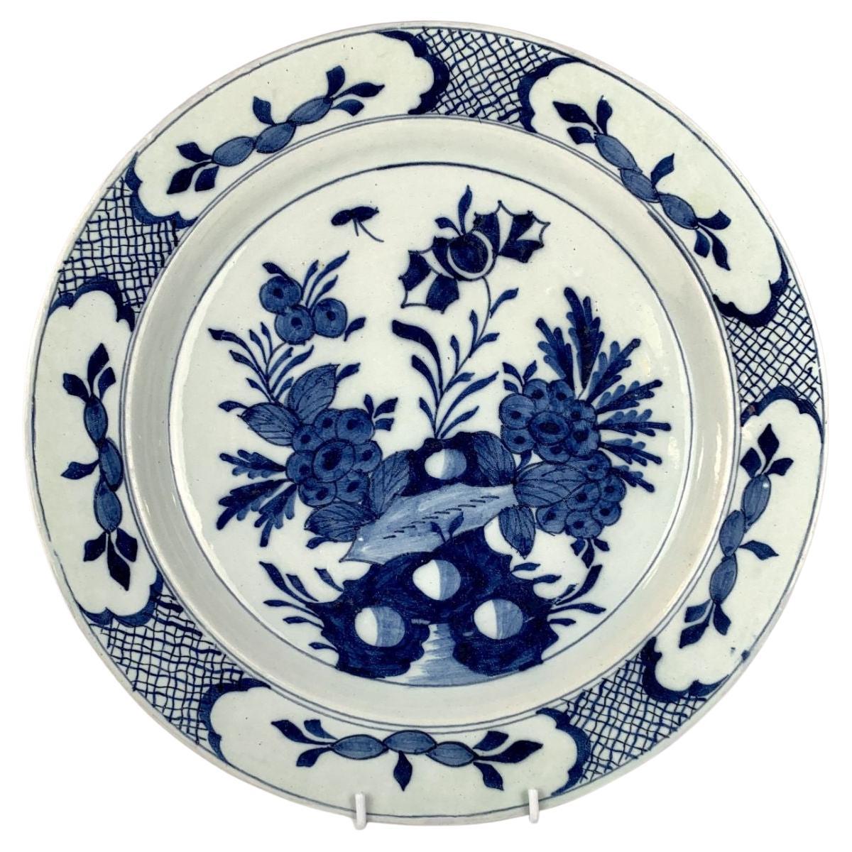 Blue and White Delft Charger Hand Painted Mid-18th Century, Circa 1765
