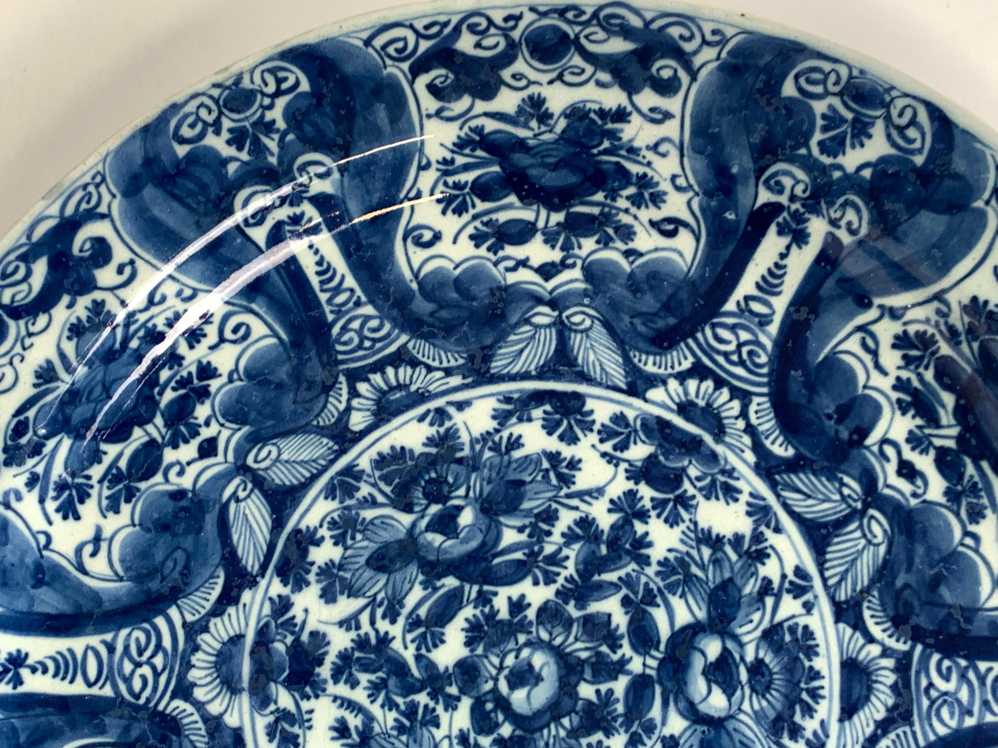 Blue and White Delft Charger Hand-Painted, Netherlands, 18th Century, Circa 1760 For Sale 1