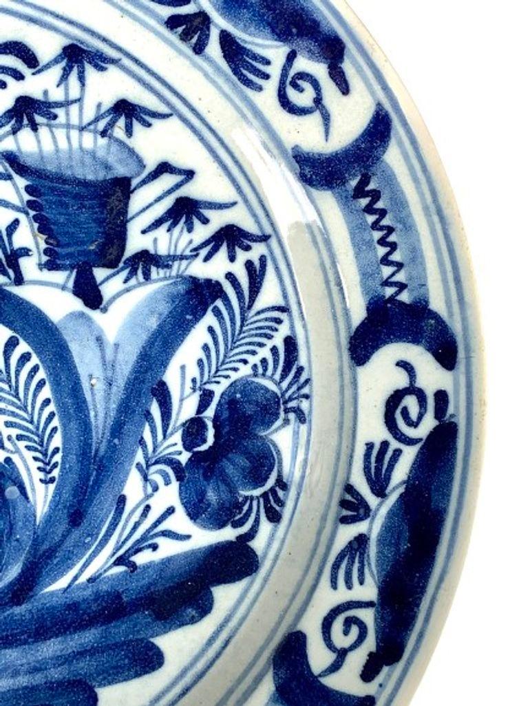 Hand-Painted Blue and White Delft Charger Hand Painted Netherlands Circa 1800