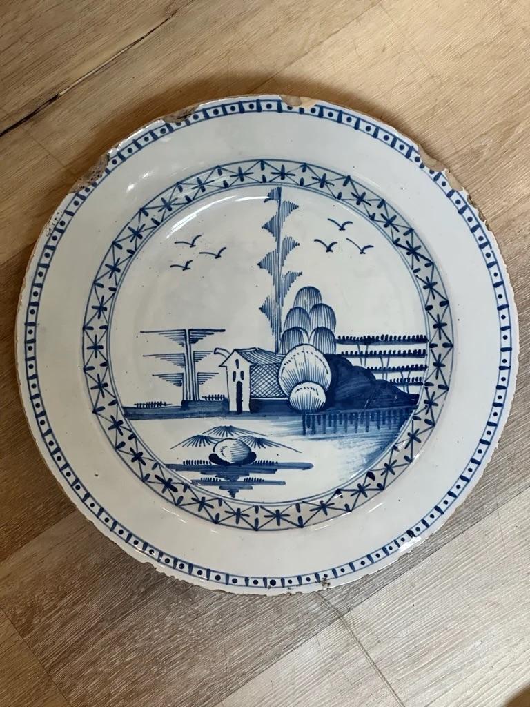 English Blue and White Delft Charger, London For Sale
