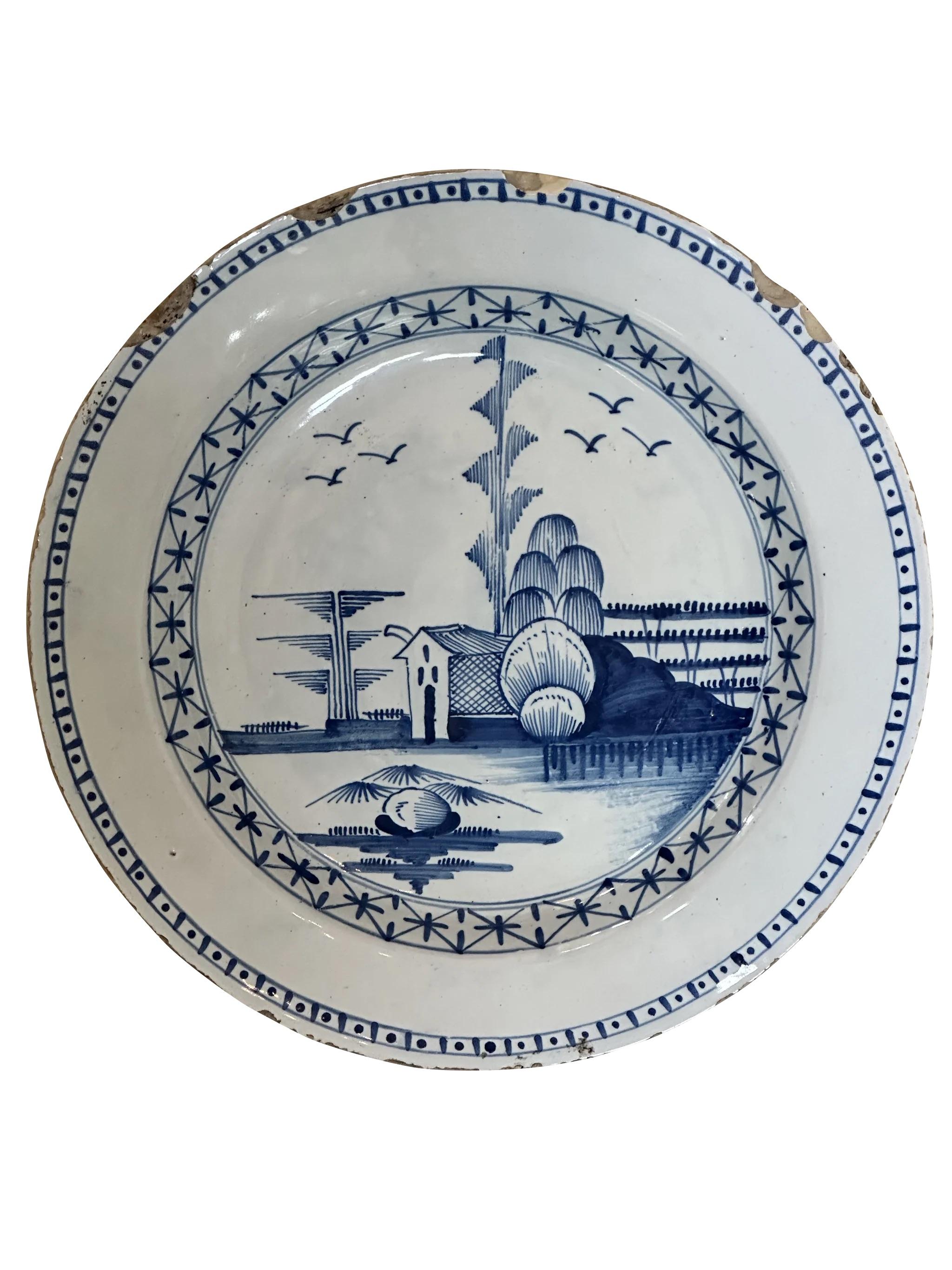 18th Century and Earlier Blue and White Delft Charger, London For Sale
