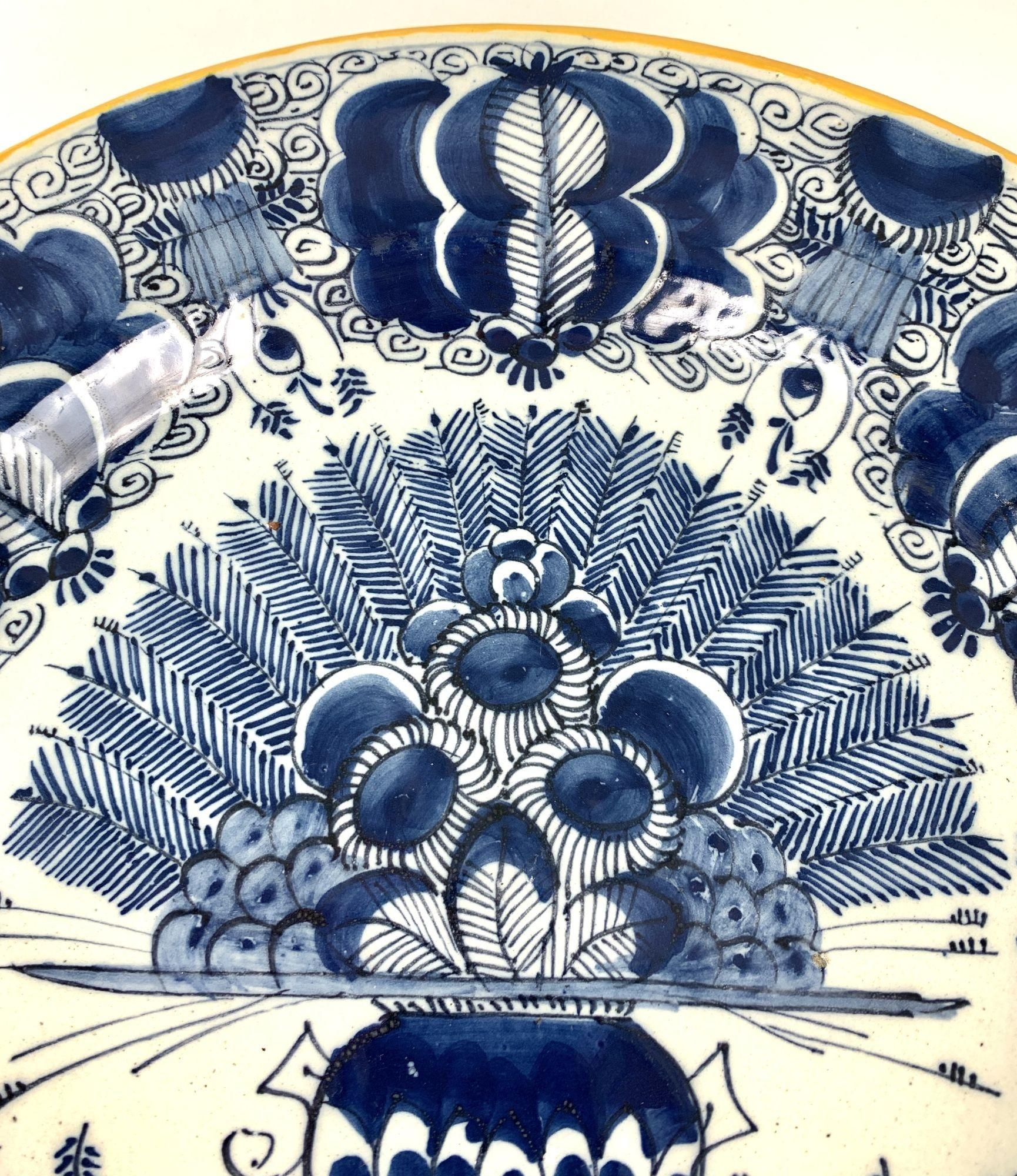 18th Century Blue and White Delft Charger Made by The Claw in the Netherlands circa 1780
