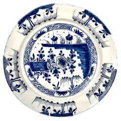 Antique Blue and White Delft Charger Made Netherlands circa 1770 Chinoiserie Decoration