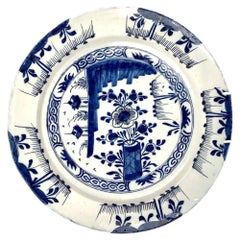 Blue and White Delft Charger Made Netherlands circa 1770 Chinoiserie Decoration
