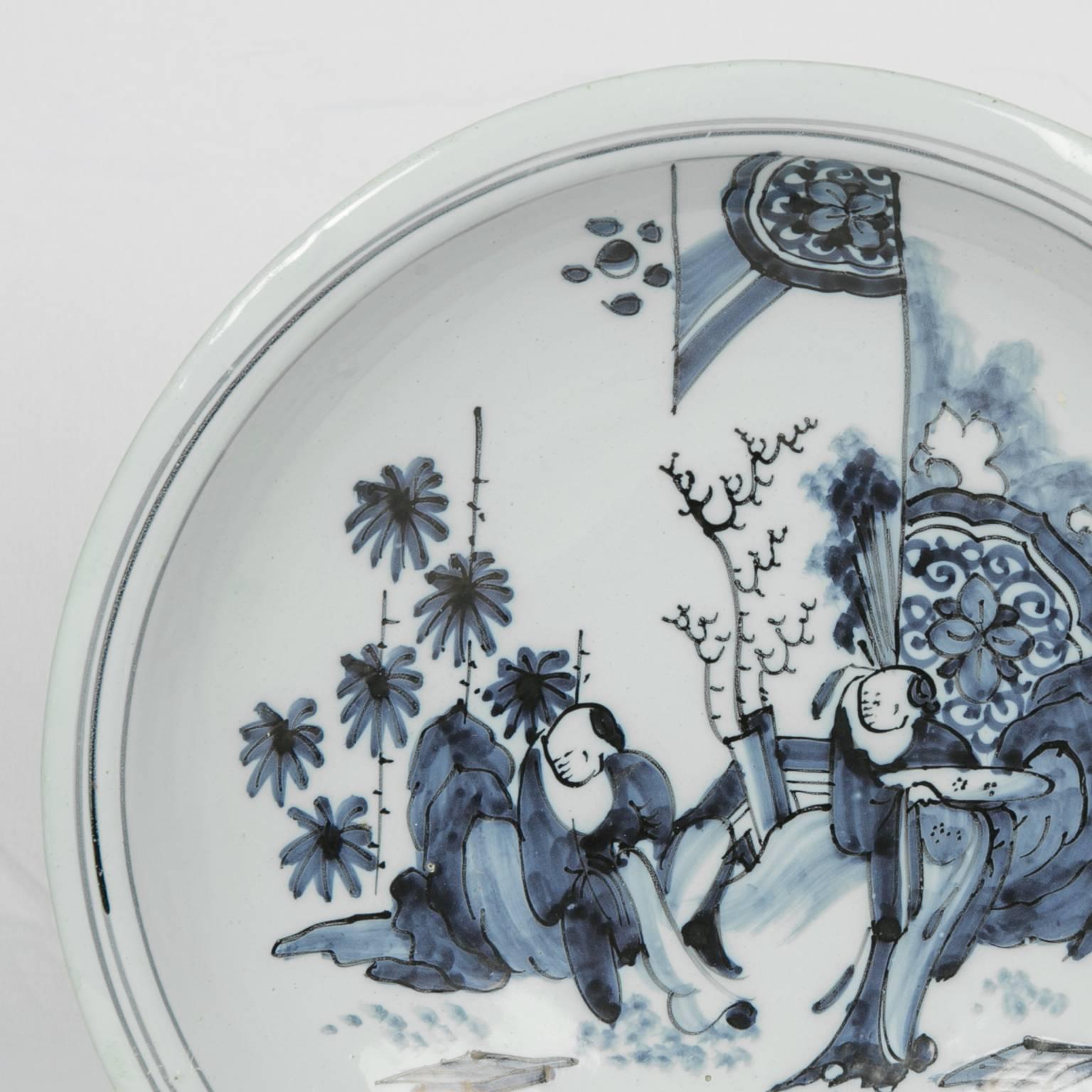 Chinoiserie Blue and White Delft Charger with Chinese Inspired Scene Made circa 1640-1650