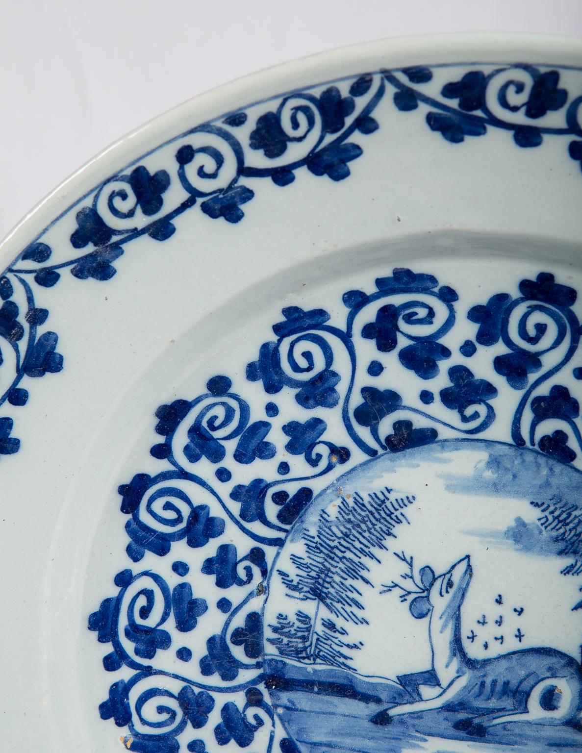 Dutch Blue and White Delft Charger with Deer