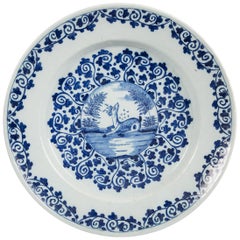 Blue and White Delft Charger with Deer