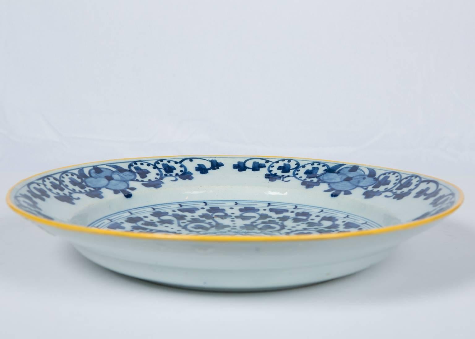 Blue and White Delft Charger with Yellow Edge Made circa 1770 3