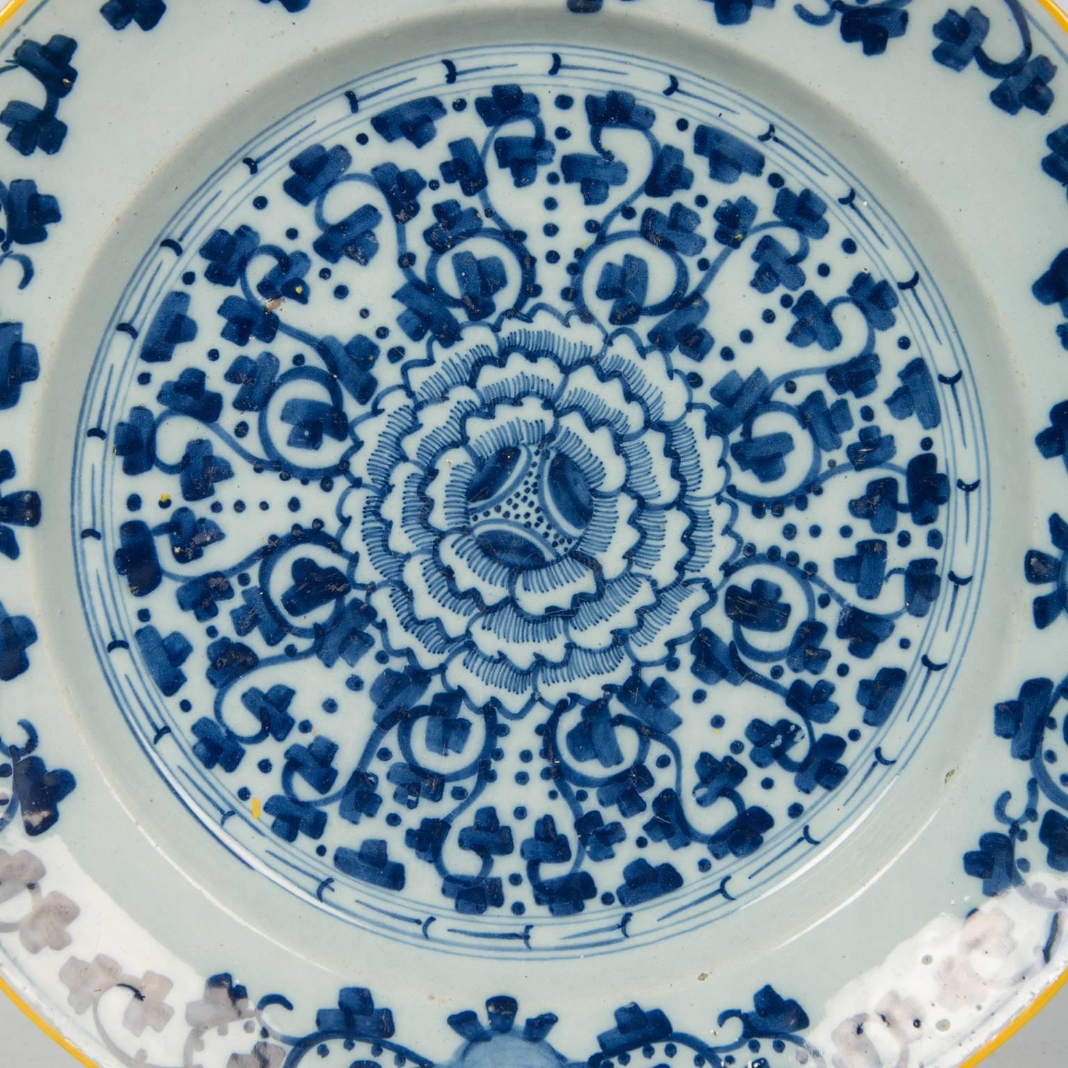 Rococo Blue and White Delft Charger with Yellow Edge Made circa 1770