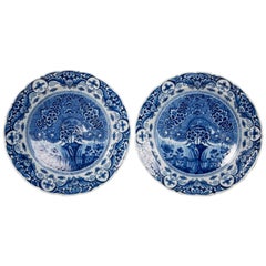 Antique Blue and White Delft Chargers Theeboom Pattern made by "The Claw" circa 1770