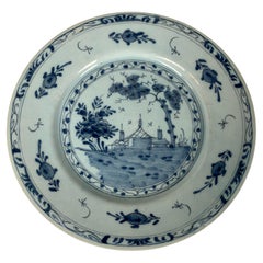 Blue and White Delft Dish Hand-Painted 18th Century, England, Circa 1760