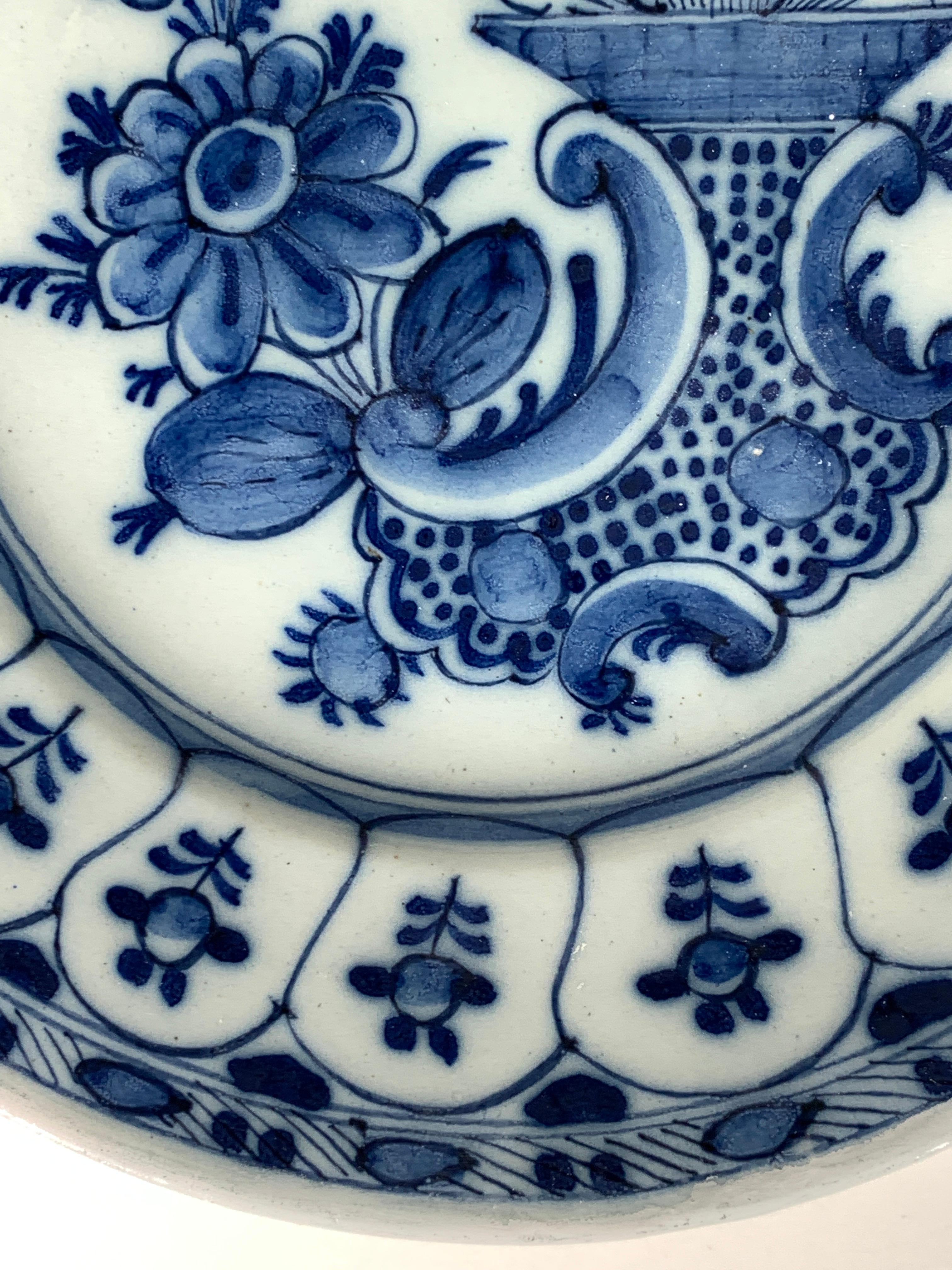 Rococo Blue and White Delft Dish Hand-Painted Netherlands, Circa 1780 For Sale