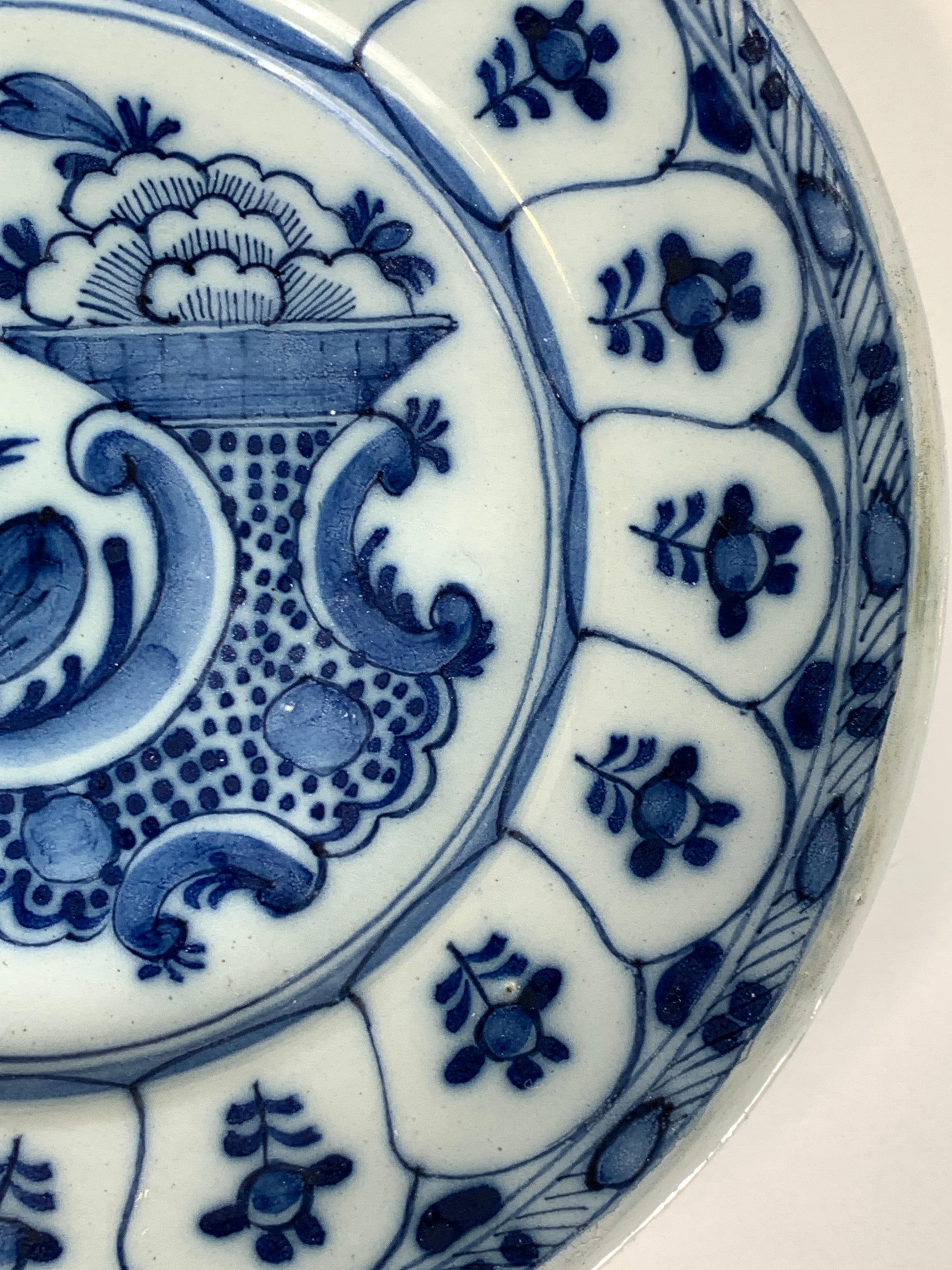 Dutch Blue and White Delft Dish Hand-Painted Netherlands, Circa 1780 For Sale