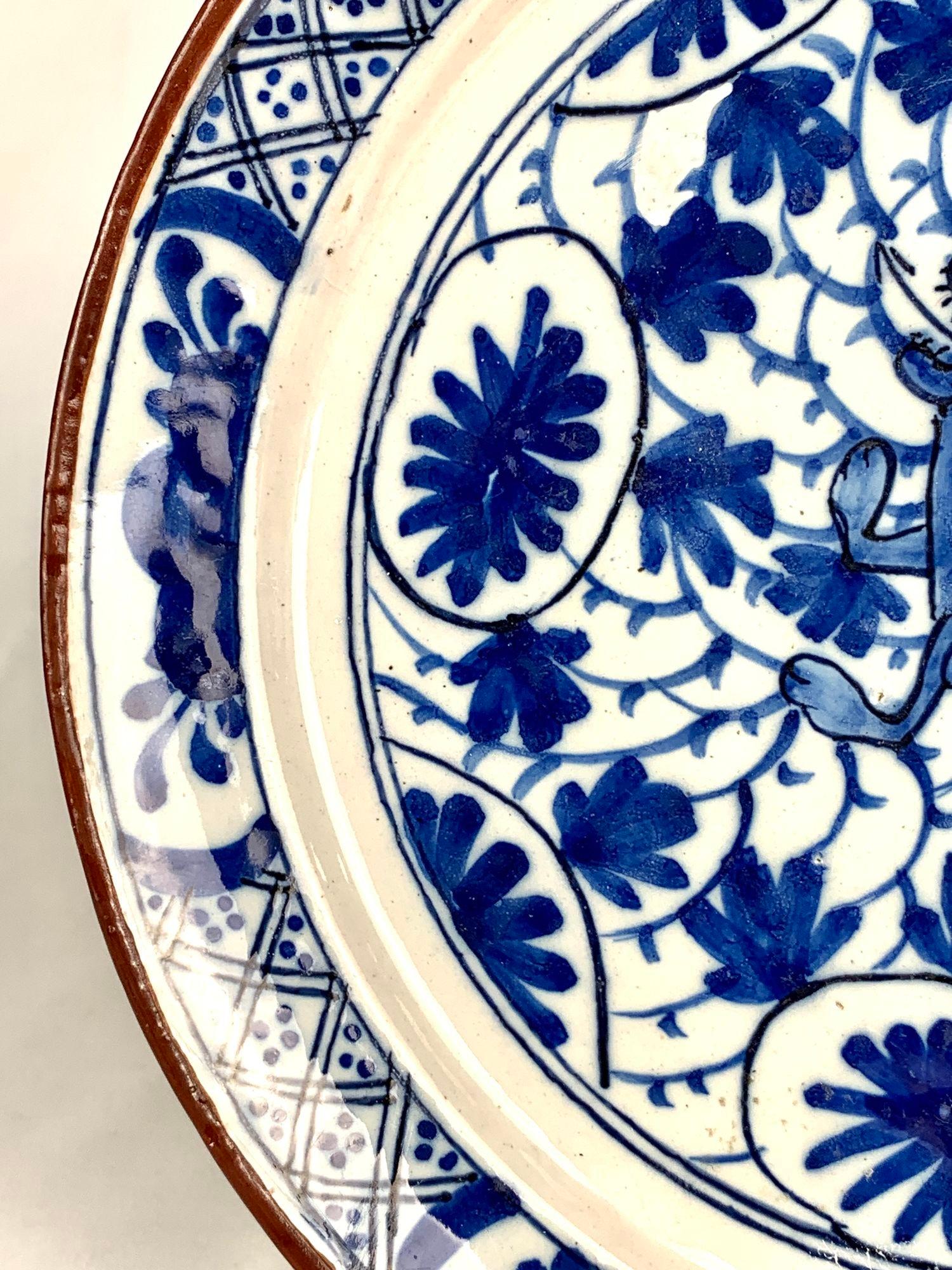 Dutch Blue and White Delft Dish or Plate Hand Painted with Dragon Netherlands C-1780 For Sale