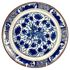 Blue and White Delft Dish or Plate Hand Painted with Dragon Netherlands C-1780