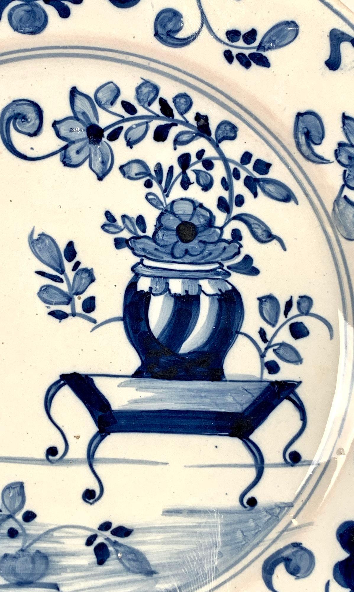 Hand-Painted Blue and White Delft Dish Mid-18th Century Hand Painted Chinoiserie Circa 1760 For Sale
