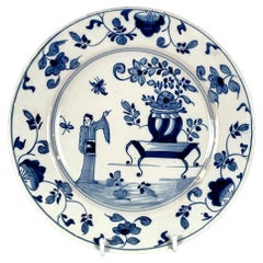 Antique Blue and White Delft Dish Mid-18th Century Hand Painted Chinoiserie Circa 1760