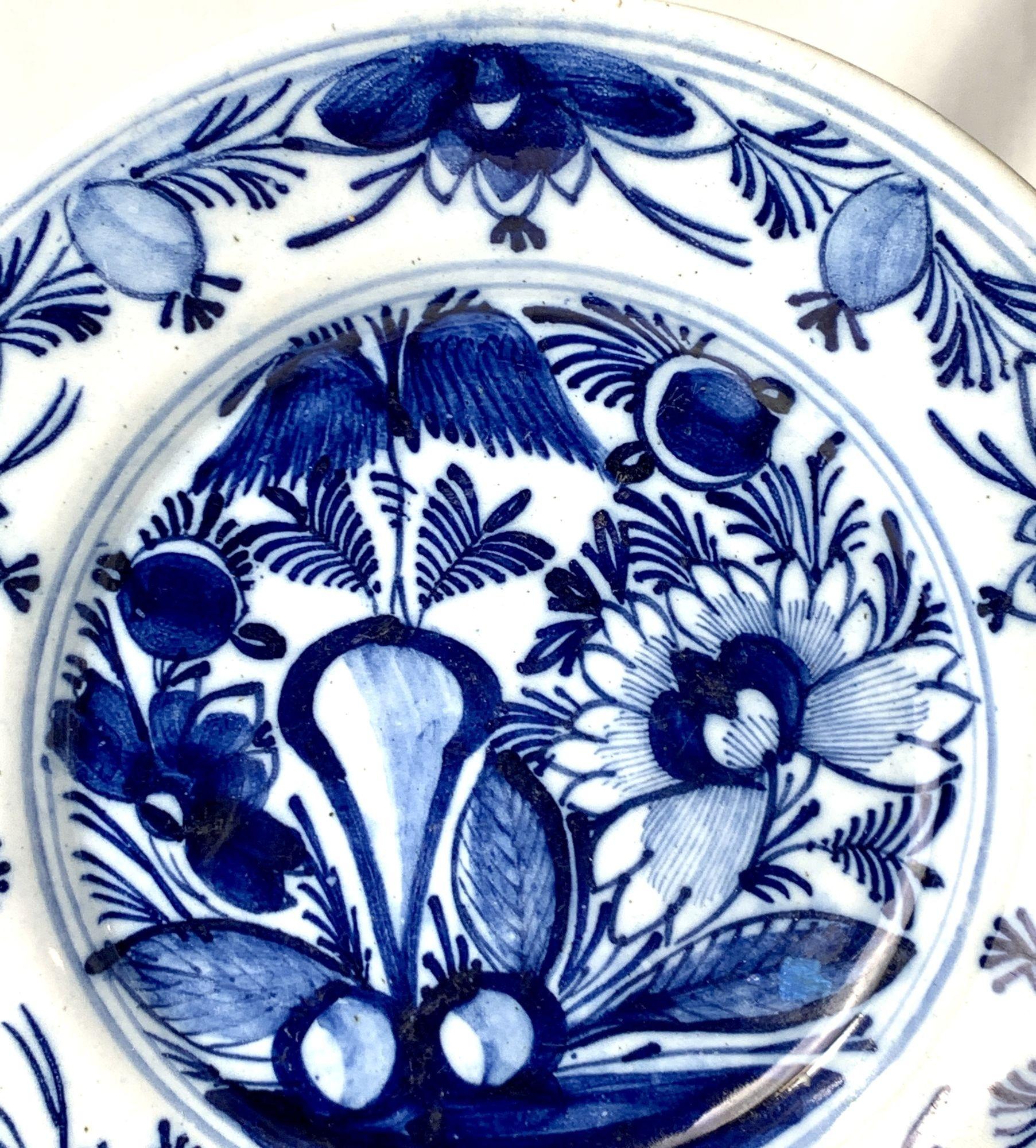 Hand-Painted Blue and White Delft Dish Netherlands Circa 1800 For Sale