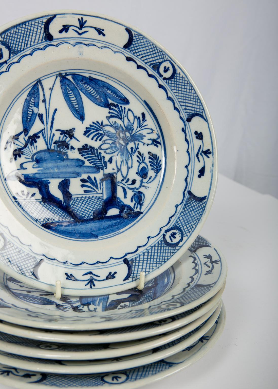 Dutch Six Delft Blue and White Dishes 18th Century circa 1785