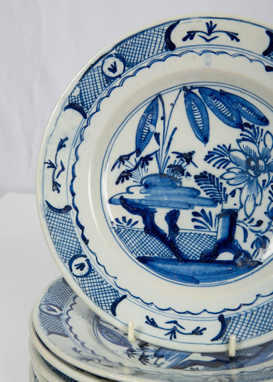 Six Delft Blue and White Dishes 18th Century circa 1785 2