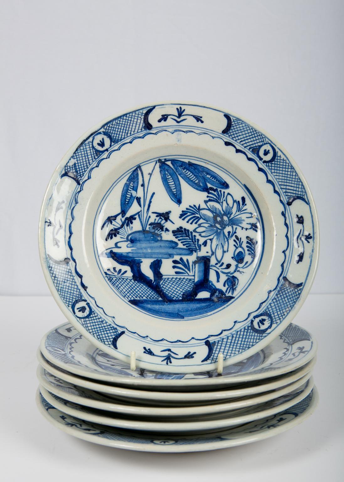 Six Delft Blue and White Dishes 18th Century circa 1785 1