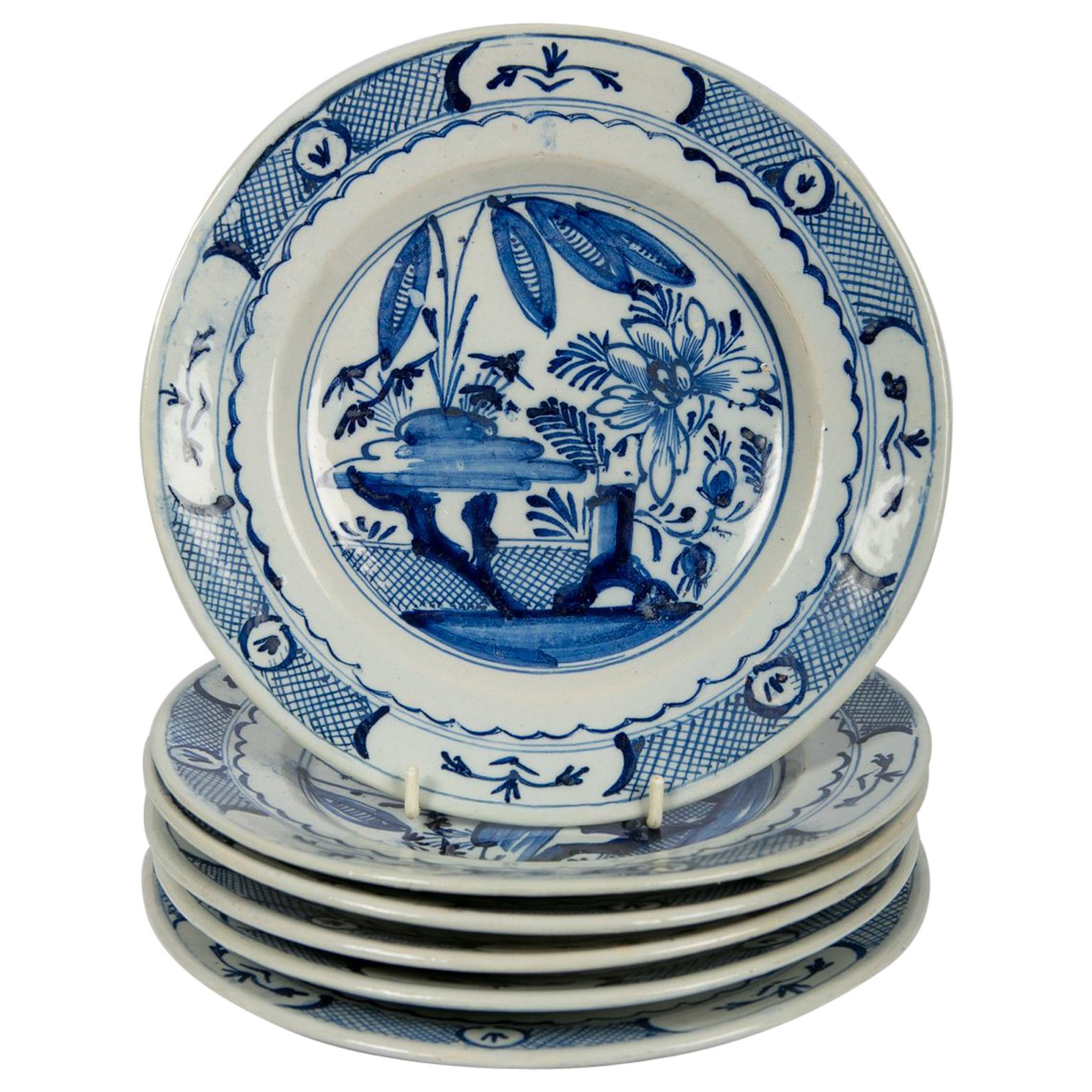 Six Delft Blue and White Dishes 18th Century circa 1785