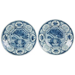 Blue and White Delft Dishes Antique Pair Made circa 1770