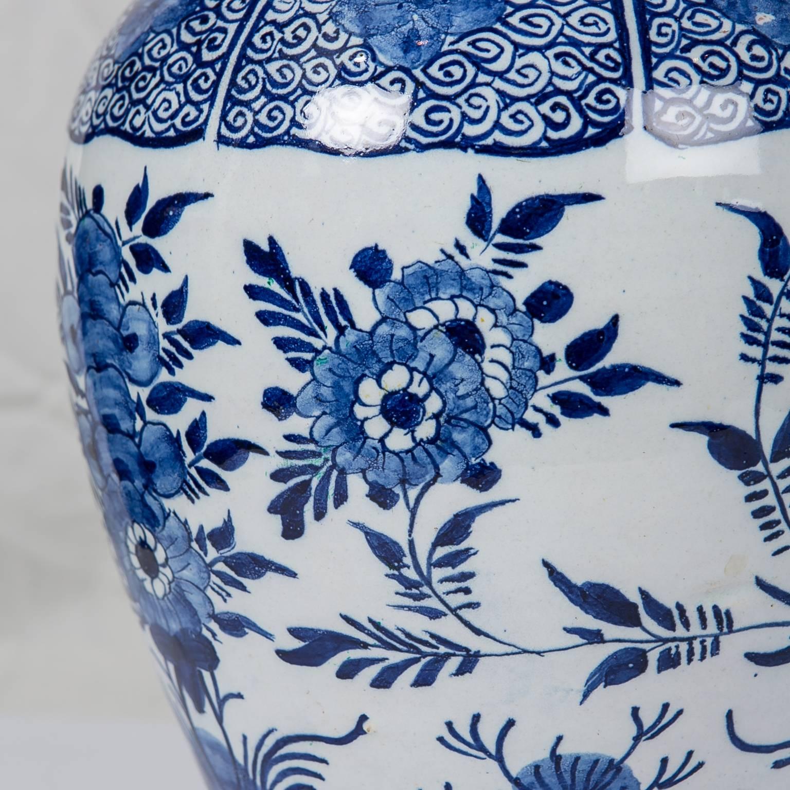 Hand-Painted Blue and White Delft Mantle Jar Made circa 1860