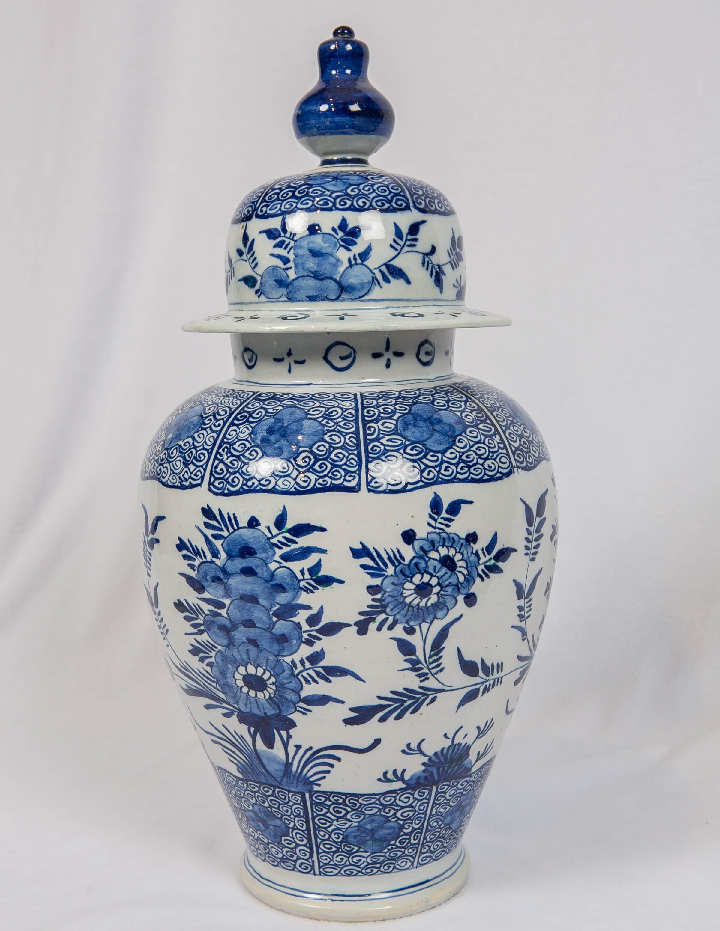 Blue and White Delft Mantle Jar Made circa 1860 In Excellent Condition In Katonah, NY