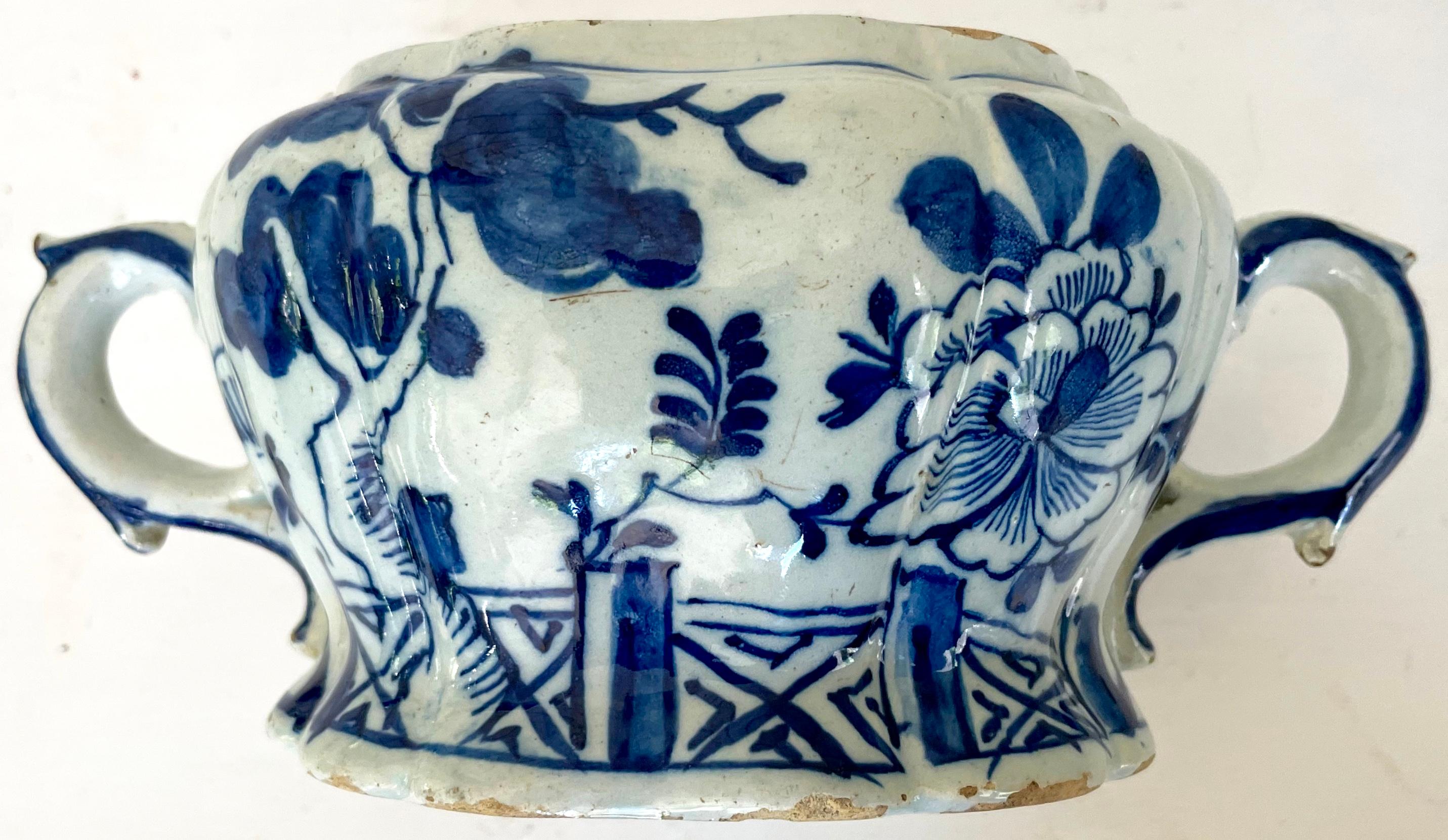 Dutch Blue and White Delft Handled Chinoiserie Vase For Sale