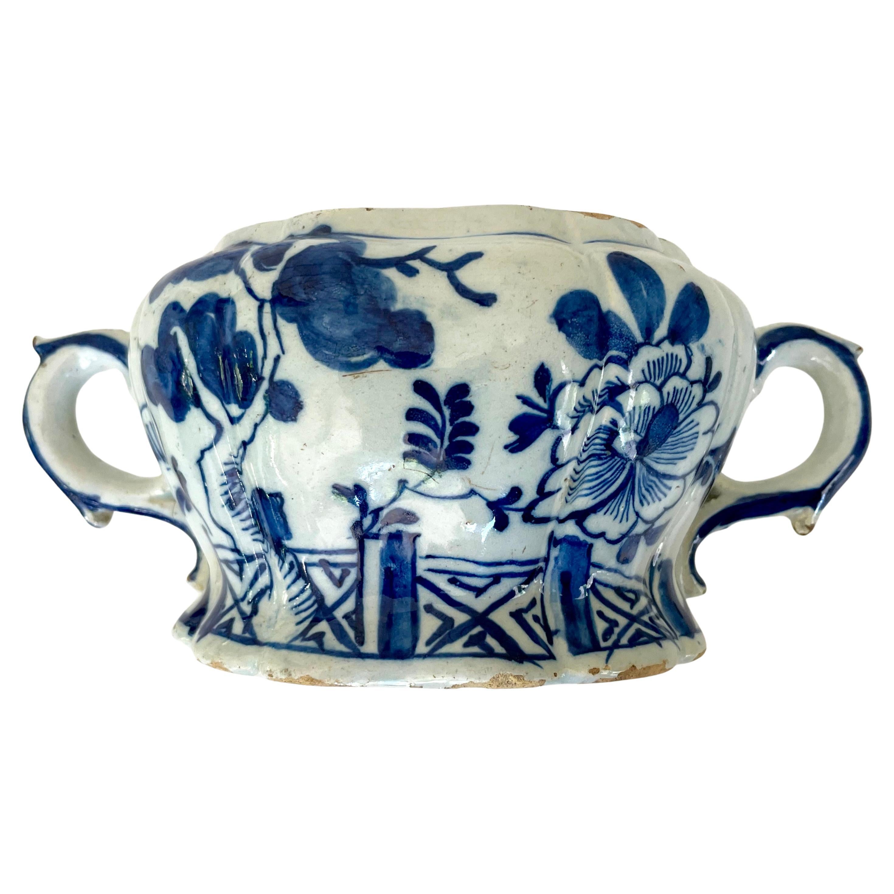 Blue and White Delft Handled Chinoiserie Vase
