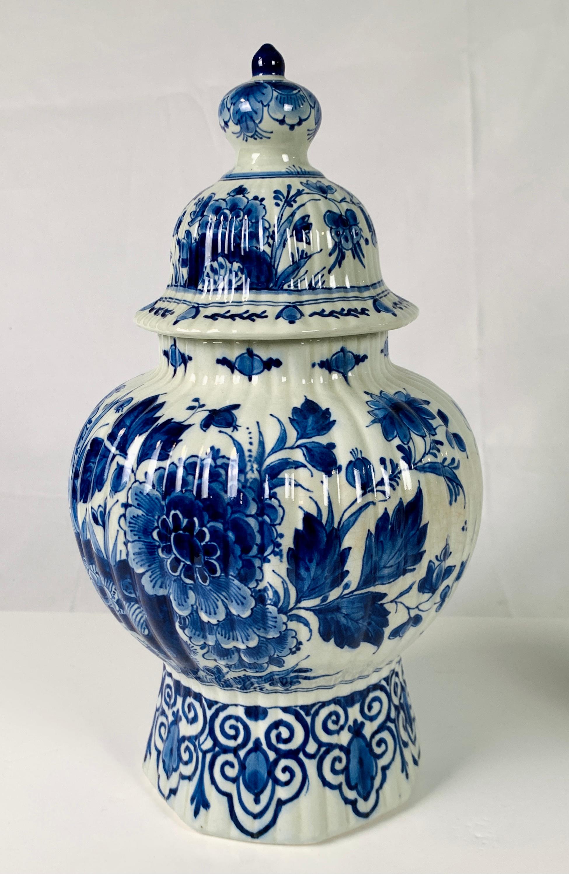 Dutch Blue and White Delft Jar Hand-Painted in The Netherlands Mid 20th Century For Sale