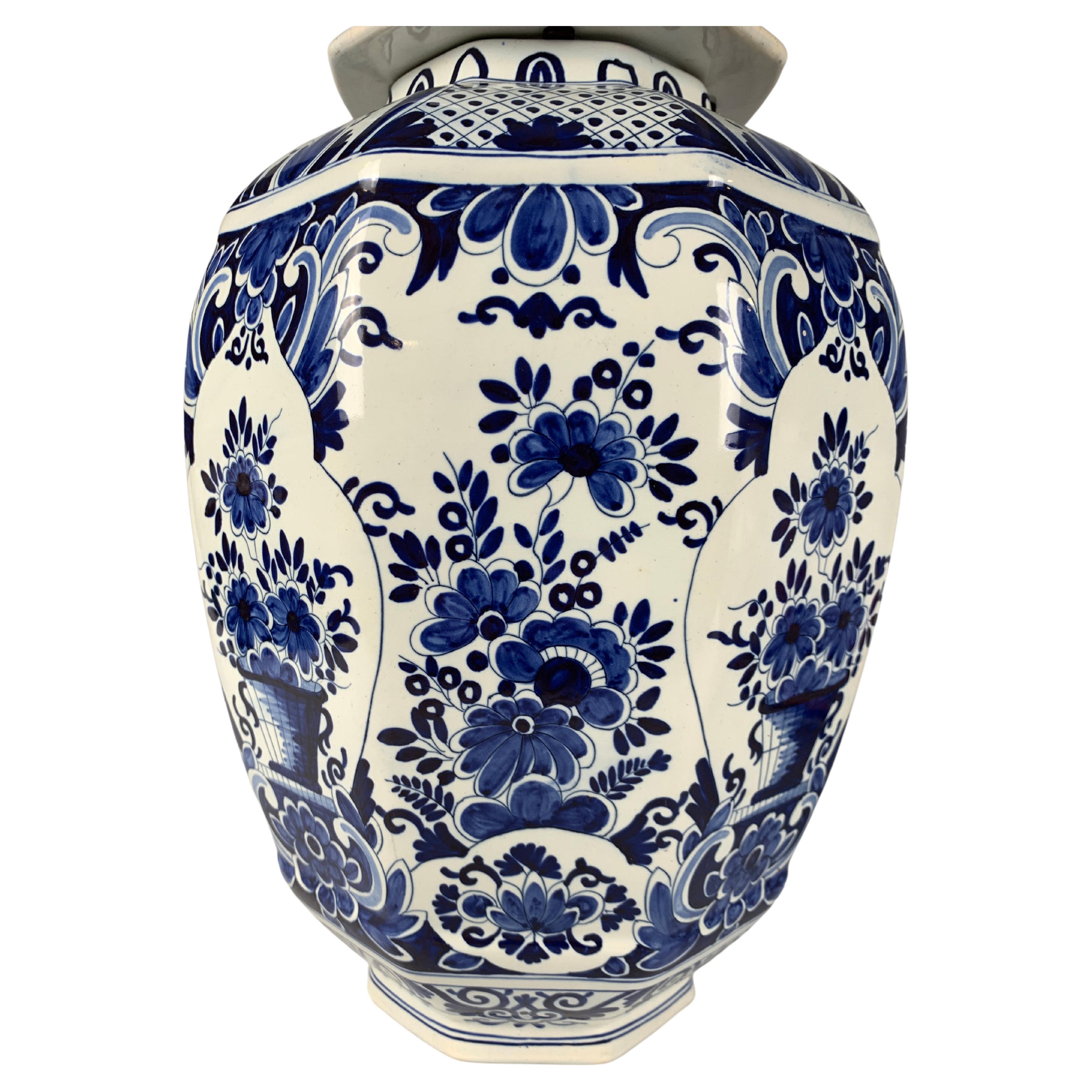 Rococo Blue and White Delft Jar Made Belgium, Circa 1880