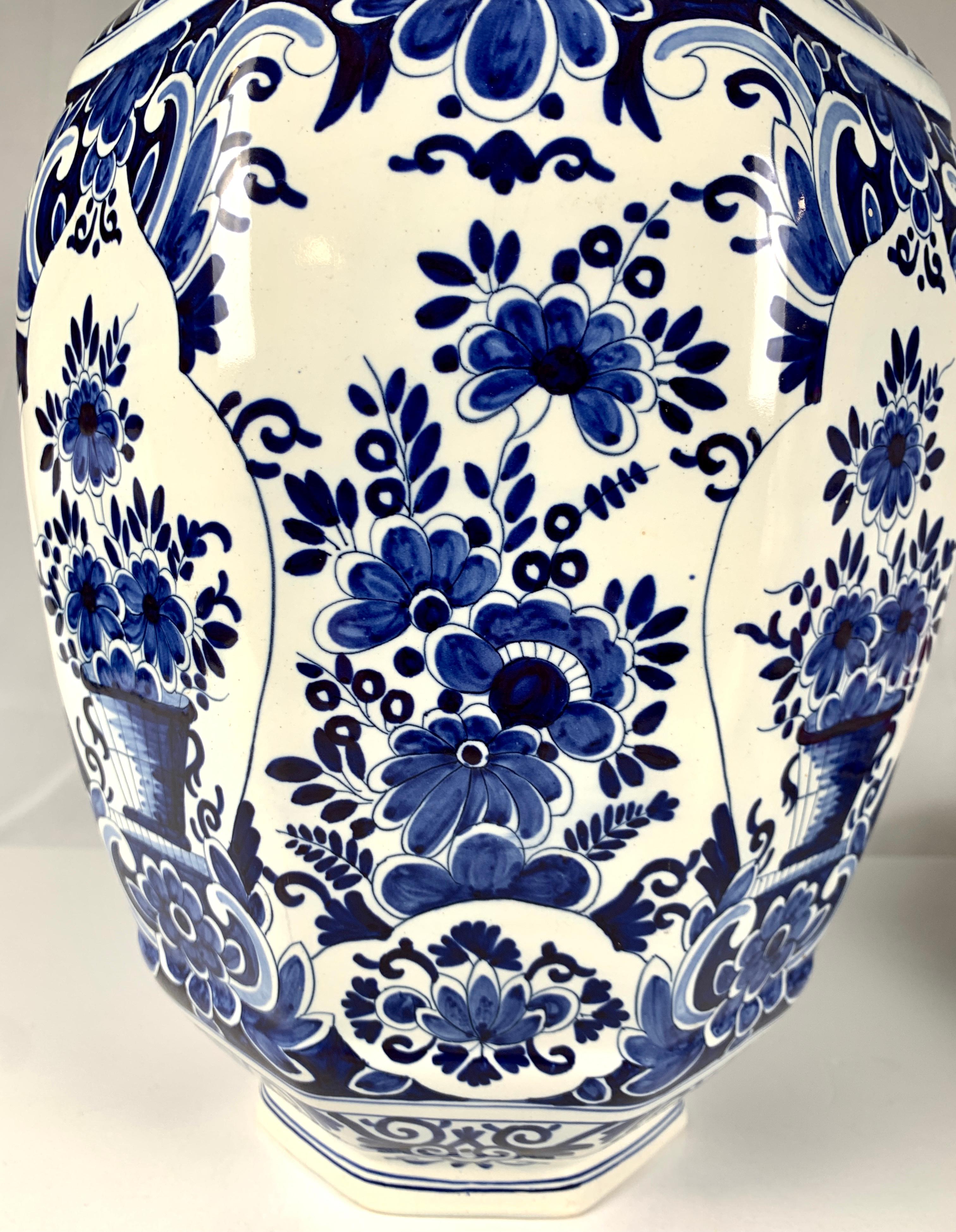 Belgian Blue and White Delft Jar Made Belgium, Circa 1880