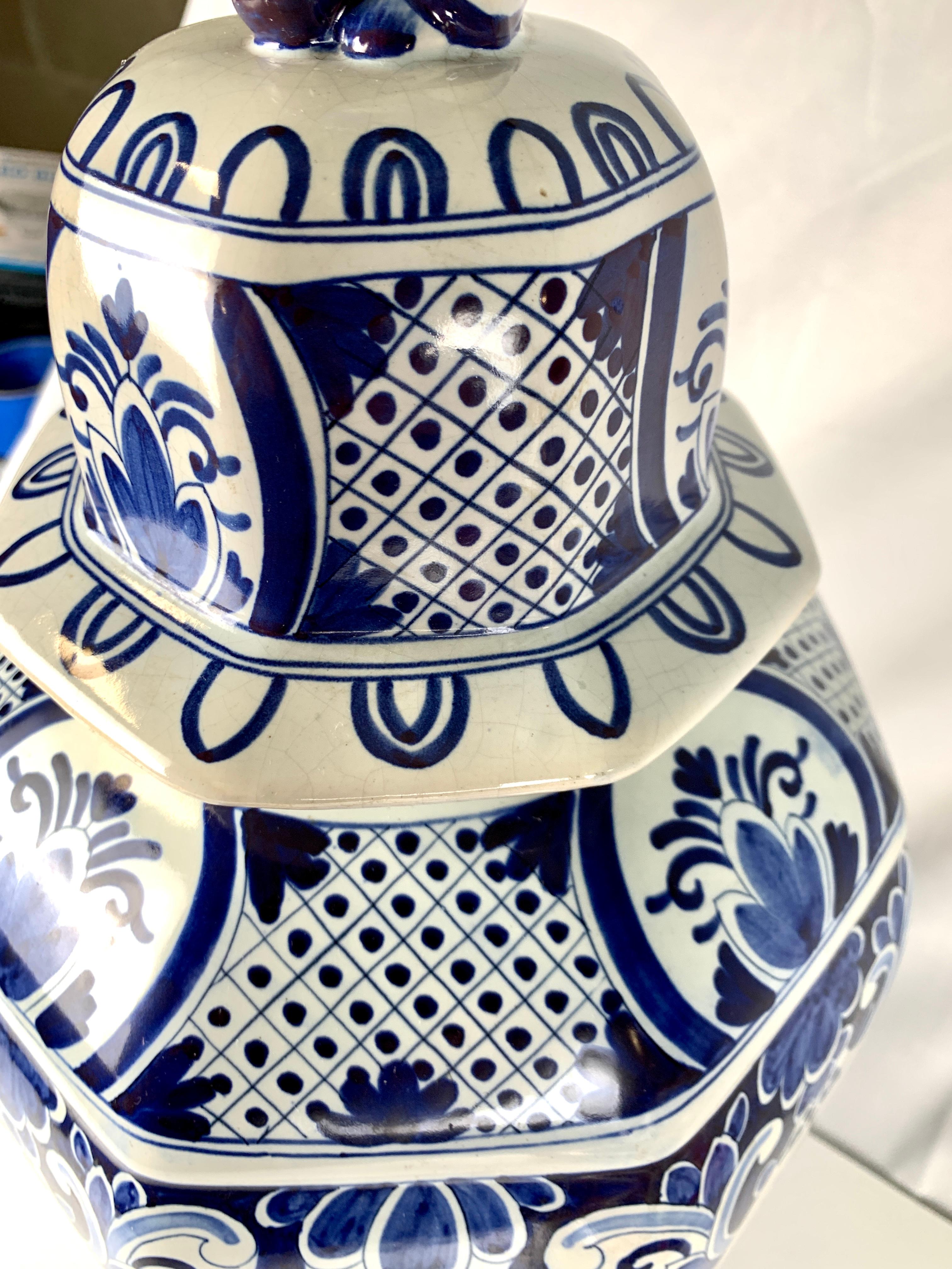 Blue and White Delft Jar Made Belgium, Circa 1880 In Excellent Condition In Katonah, NY