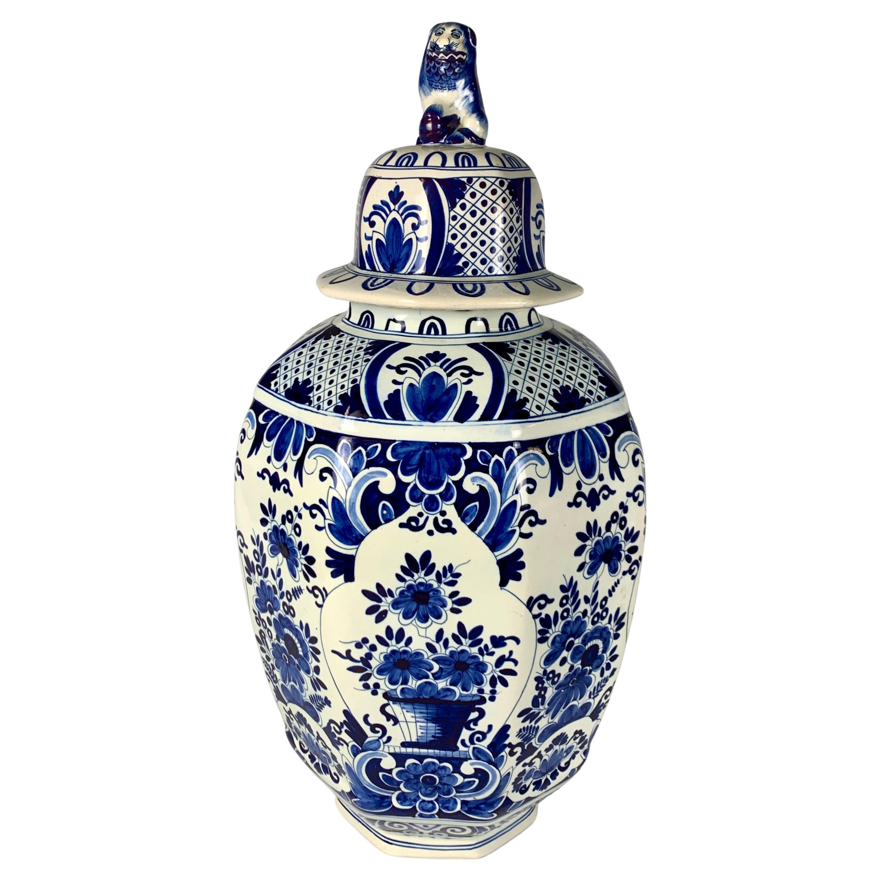 Blue and White Delft Jar Made Belgium, Circa 1880
